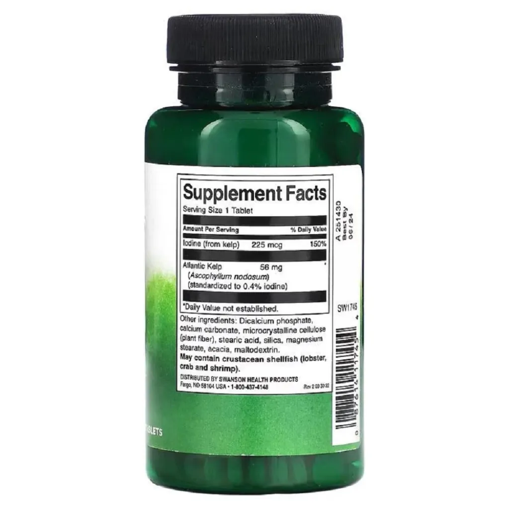 Дієтична добавка Йод Kelp Iodine Source 225 mcg Swanson, 250 таблеток Дієтична добавка Йод Kelp Iodine Source 225 mcg Swanson, 250 таблеток