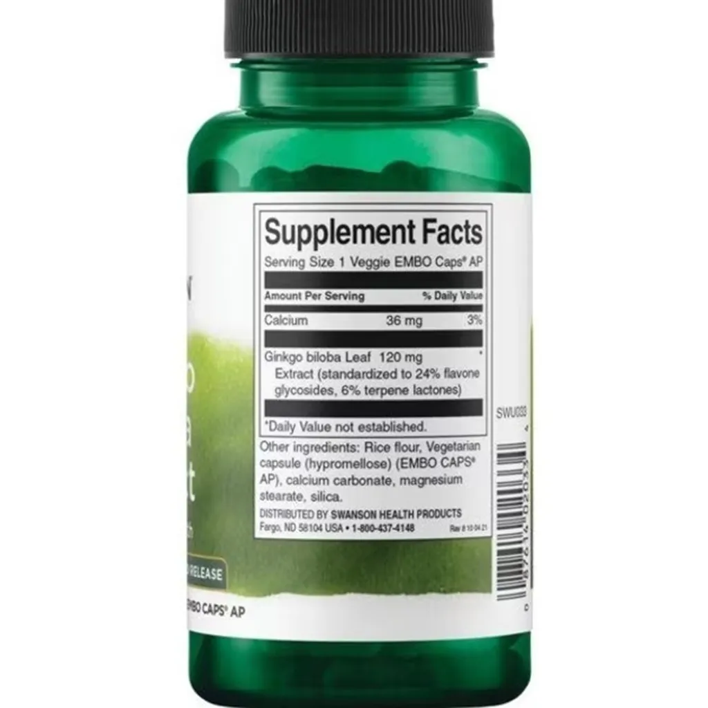 Адаптогени Ginkgo Biloba Extract 120 mg Swanson, 100 капсул