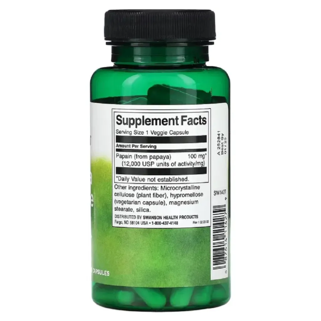 Ферменты Papaya Enzyme Papain 100 mg Swanson, 90 капсул Ферменты Papaya Enzyme Papain 100 mg Swanson, 90 капсул