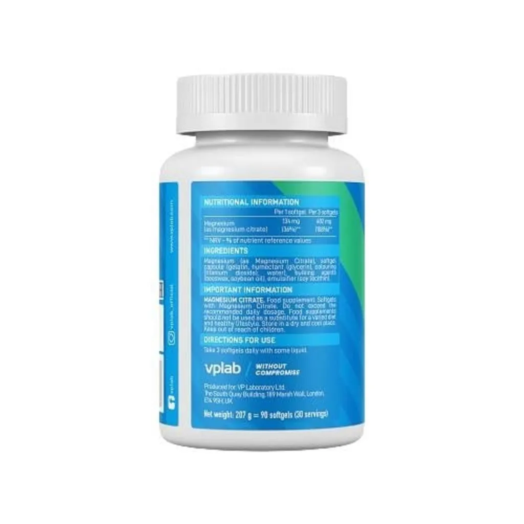Магній Magnesium Citrate VPLab, 90 м'яких капсул Магній Magnesium Citrate VPLab, 90 м'яких капсул