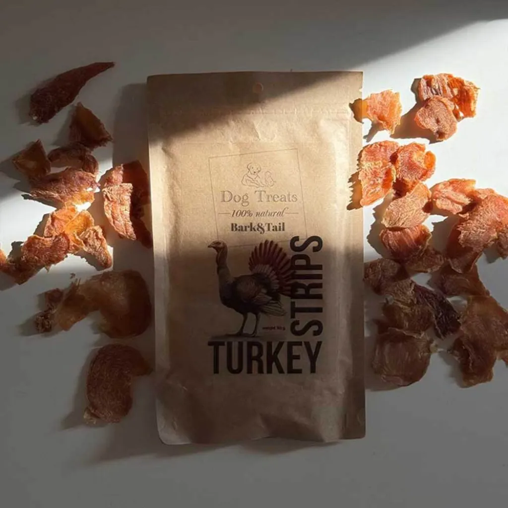 Натуральное лакомство для собак индейка Bark Tail - Dog Treats 100% Turkey, 50 г