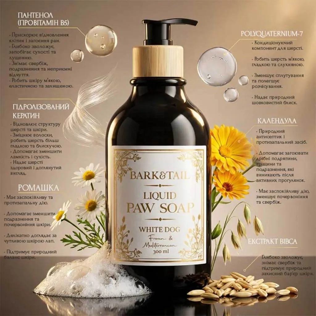 Рефиллер мыла для собак с белыми лапами и белой шерстью Bark Tail - Refiller paw soap for white dogs, 500 мл