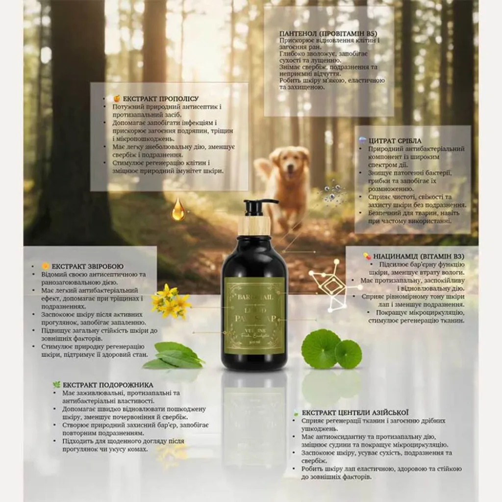 Жидкое мыло-рефиллер для лап с ароматом эвкалипта, вет линия Bark Tail-Vet Line liquid paw soap, 500 мл