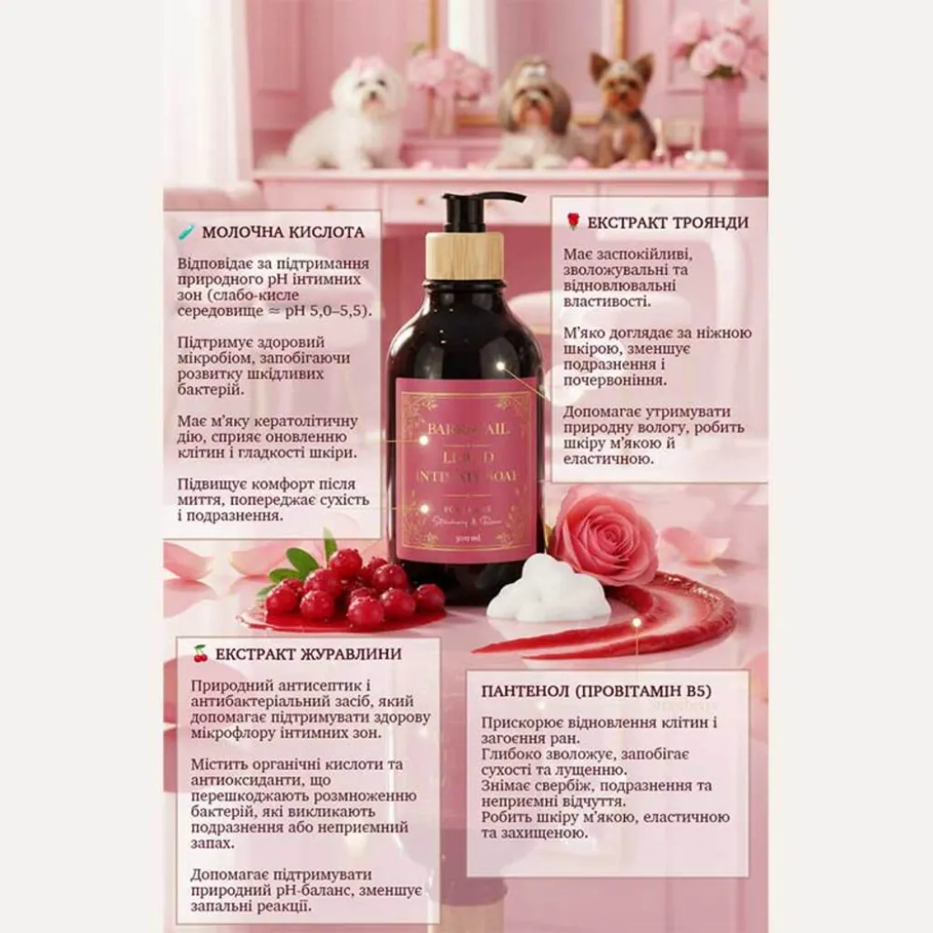 Жидкое мыло-рефиллер для интимных зон собак-девочек Bark Tail-Intimate liquid paw soap for ladies, 500 мл