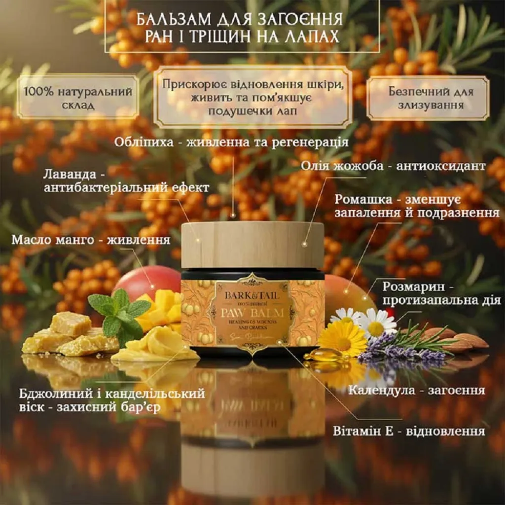 Бальзам для заживления ран с облепихой Bark Tail - Paw Balm Healing of Wounds Cracks, Sea Buckthorn, 50 г
