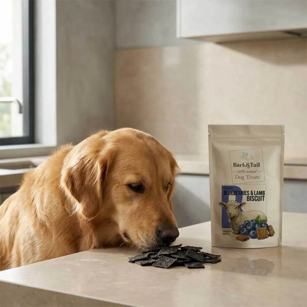 Натуральное печенье для собак ягненок и голубика Bark Tail - Cruncy Blueberries Lamb Biscuit, 50 г Натуральное печенье для собак ягненок и голубика Bark Tail - Cruncy Blueberries Lamb Biscuit, 50 г