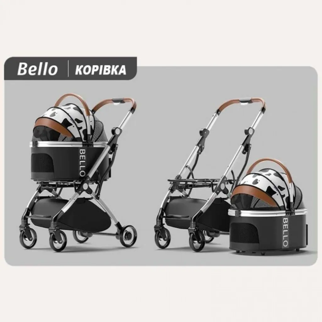 Коляска для прогулок для собак и кошек Bello Cow Stria, черная/белая Коляска для прогулок для собак и кошек Bello Cow Stria, черная/белая