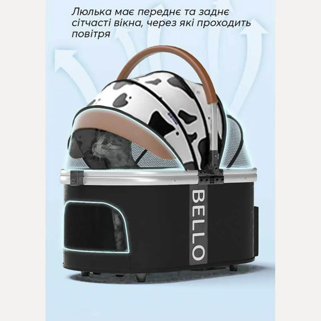 Коляска для прогулок для собак и кошек Bello Cow Stria, черная/белая Коляска для прогулок для собак и кошек Bello Cow Stria, черная/белая