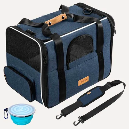 Дорожная и авиа переноска для собак и кошек Cadoca Comfort Dog Carrier 2-in-1 Dark blue - Фото№1 Дорожная и авиа переноска для собак и кошек Cadoca Comfort Dog Carrier 2-in-1 Dark blue - Фото№1