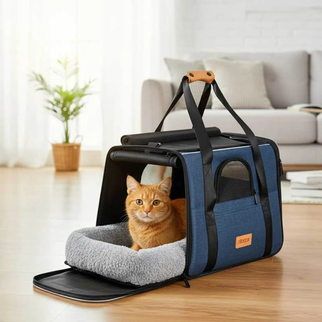 Дорожная и авиа переноска для собак и кошек Cadoca Comfort Dog Carrier 2-in-1 Dark blue Дорожная и авиа переноска для собак и кошек Cadoca Comfort Dog Carrier 2-in-1 Dark blue