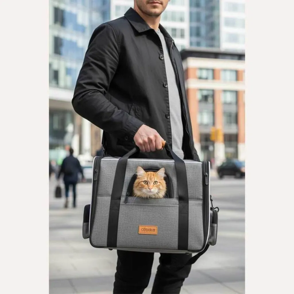 Дорожная и авиа переноска для собак и кошек Cadoca Comfort Dog Carrier 2-in-1 Gray Дорожная и авиа переноска для собак и кошек Cadoca Comfort Dog Carrier 2-in-1 Gray