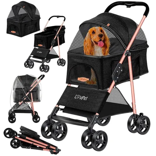 Коляска для прогулок для собак LovPet Pet Buggy 2in1, черный - Фото№1