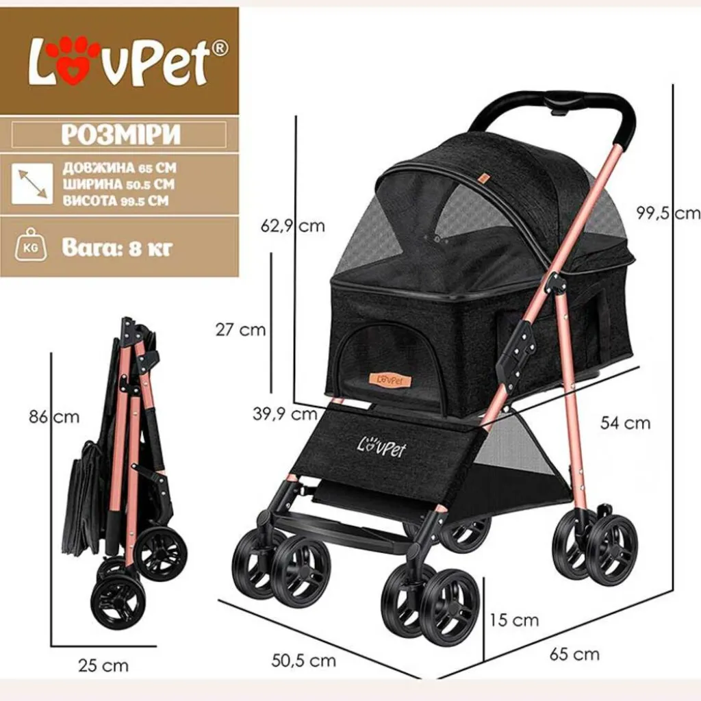 Коляска для прогулок для собак LovPet Pet Buggy 2in1, черный