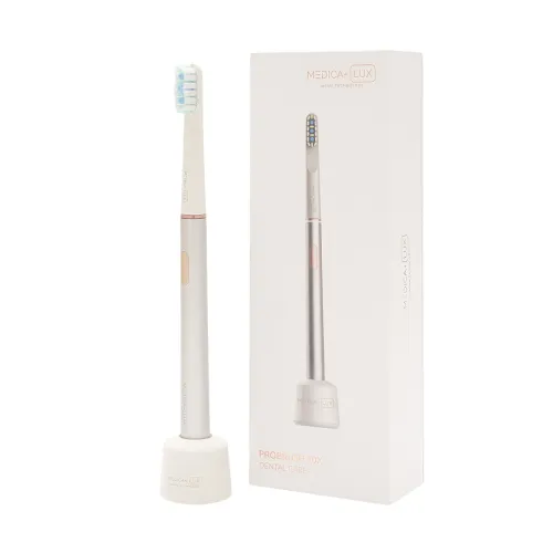 Отбеливающая звуковая зубная щетка Medica+Lux 10Х Portable, серебряный - Фото№1 Отбеливающая звуковая зубная щетка Medica+Lux 10Х Portable, серебряный - Фото№1