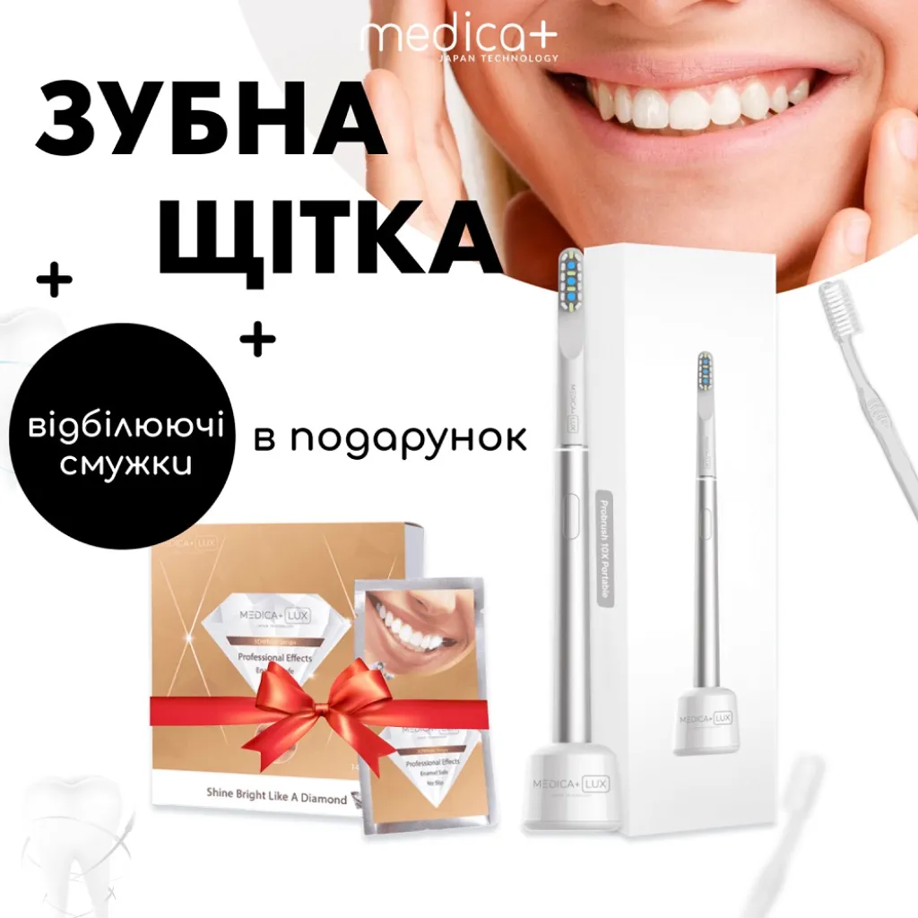 Отбеливающая звуковая зубная щетка Medica+Lux 10Х Portable, серый Отбеливающая звуковая зубная щетка Medica+Lux 10Х Portable, серый