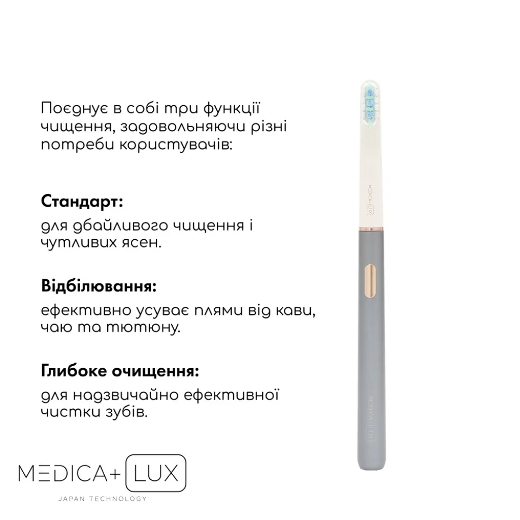 Отбеливающая звуковая зубная щетка Medica+Lux 10Х Portable, серый Отбеливающая звуковая зубная щетка Medica+Lux 10Х Portable, серый