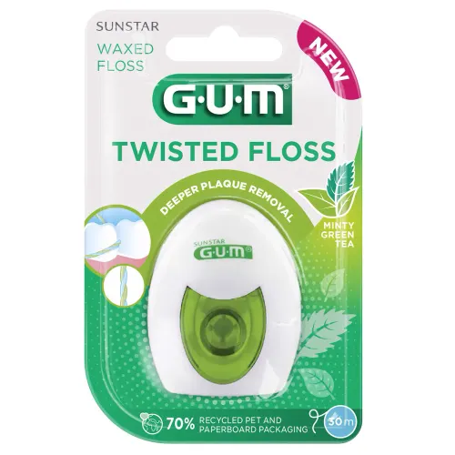 Зубная нить GUM Deepclean Twisted floss, мятная вощеная, 30 м - Фото№1 Зубная нить GUM Deepclean Twisted floss, мятная вощеная, 30 м - Фото№1