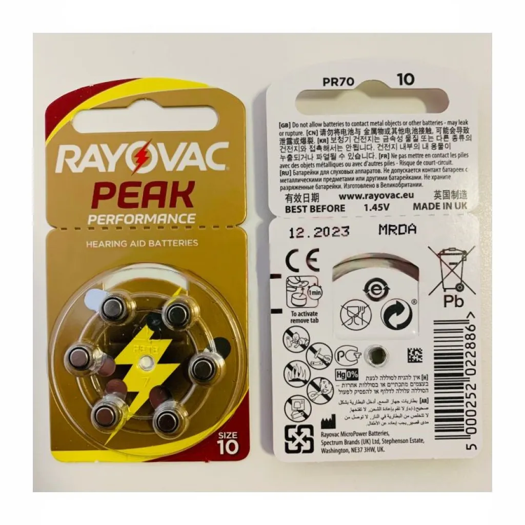 Батарейка RAYOVAC Peak 10 для слухових апаратів Батарейка RAYOVAC Peak 10 для слухових апаратів