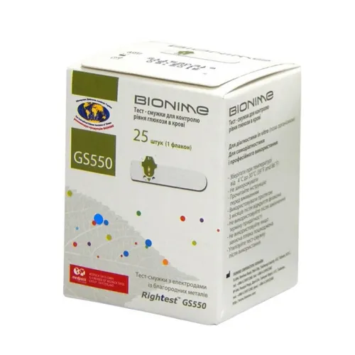 Тест-смужки Bionime Rightest GS 550 (GM 550) N25 - Фото№1 Тест-смужки Bionime Rightest GS 550 (GM 550) N25 - Фото№1