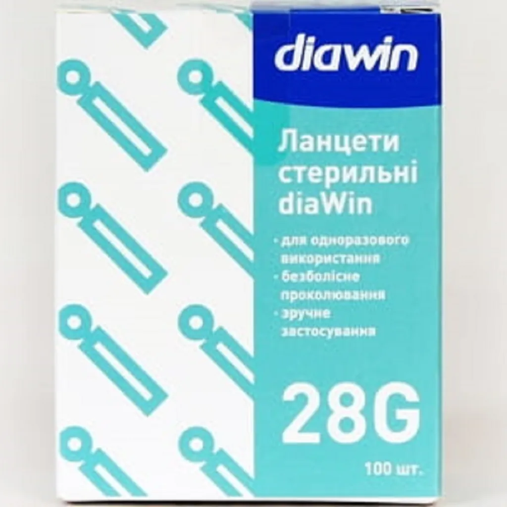 Ланцети Diawin медичні, стерильні G28, 100 штук