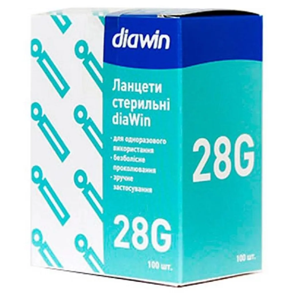 Ланцети Diawin медичні, стерильні G28, 100 штук