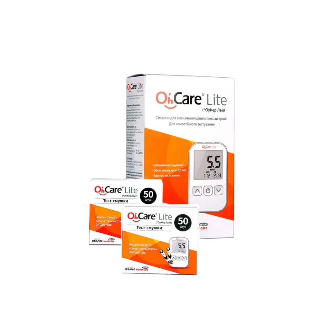 Набір Oh`Care®Lite комплект ( глюкометр + тест-смужки 100 шт) Набір Oh`Care®Lite комплект ( глюкометр + тест-смужки 100 шт)