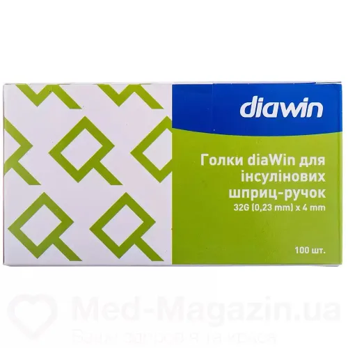 Голки diaWin для інсулінових шприц-ручок 32G (0,23мм) х 4mm, (100шт.) - Фото№1