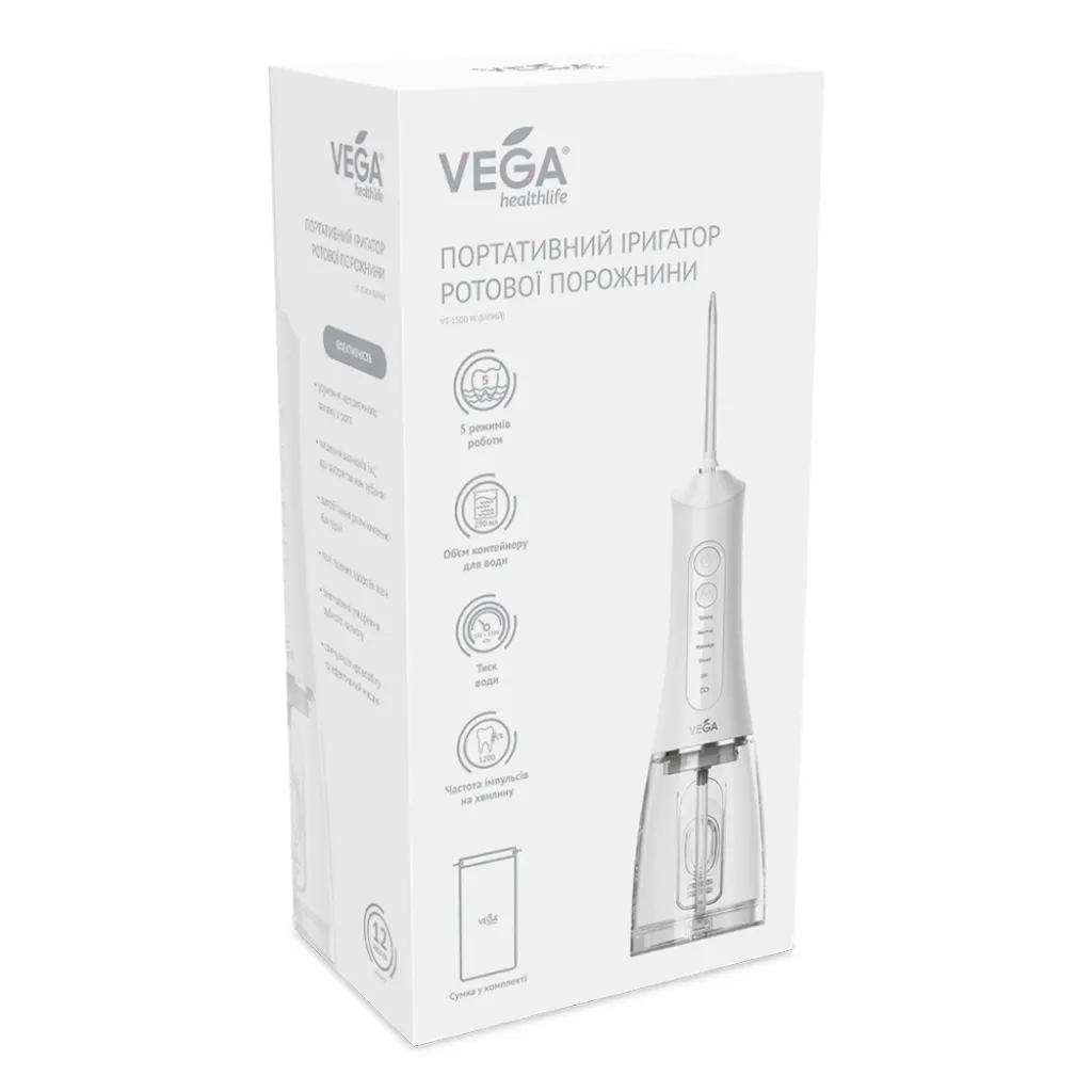 Ирригатор ротовой полости Vega VT-1500 W портативный, белый Ирригатор ротовой полости Vega VT-1500 W портативный, белый