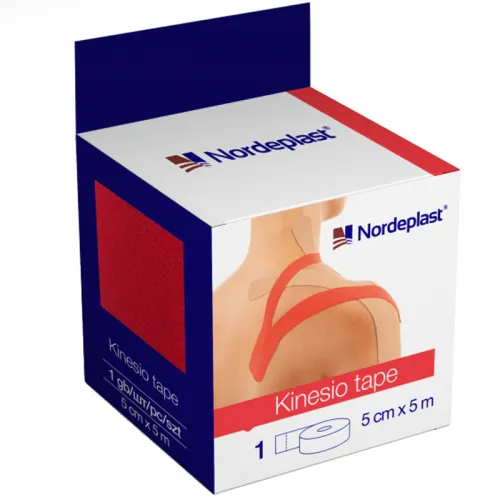 Пластырь медицинский Кинезиотейп Nordeplast красный 5 м х 5 см - Фото№1 Пластырь медицинский Кинезиотейп Nordeplast красный 5 м х 5 см - Фото№1