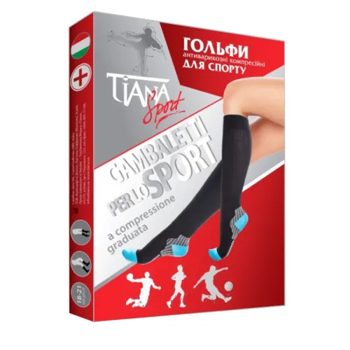 Гольфы для спорта Tiana компрессия 18-21 мм рт.ст. черно-голубые - Фото№1 Гольфы для спорта Tiana компрессия 18-21 мм рт.ст. черно-голубые - Фото№1