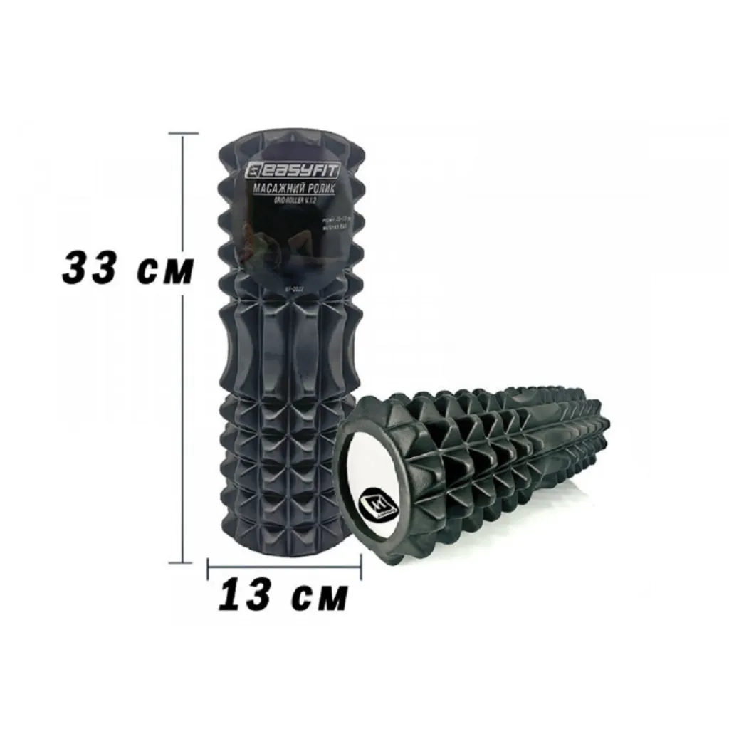 Массажный ролик EasyFit Grid Roller 33 см v.1.2, черный Массажный ролик EasyFit Grid Roller 33 см v.1.2, черный