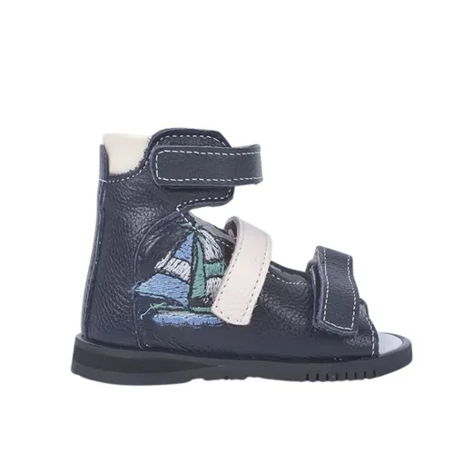 Ортопедические босоножки Ortofoot 121L-J, синий с корабликом - Фото№1