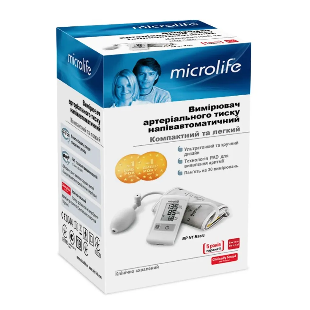 Напівавтоматичний тонометр Microlife BP N1 Basic Напівавтоматичний тонометр Microlife BP N1 Basic