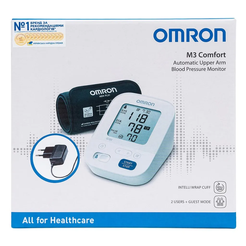 Автоматичний тонометр Omron M3 Comfort (HEM-7155-Е) збільшена манжета+ адаптер HHP-CM01 Автоматичний тонометр Omron M3 Comfort (HEM-7155-Е) збільшена манжета+ адаптер HHP-CM01