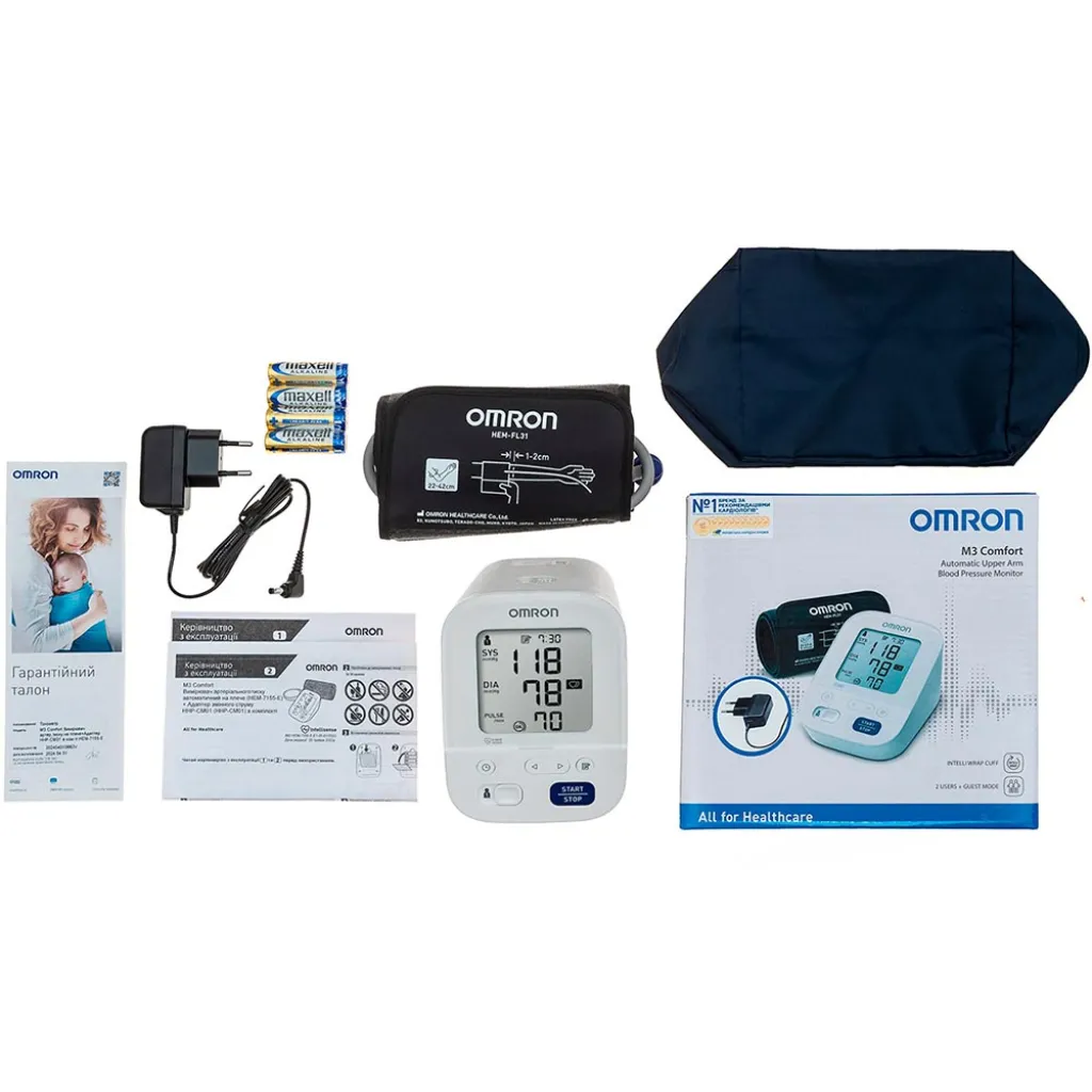 Автоматичний тонометр Omron M3 Comfort (HEM-7155-Е) збільшена манжета+ адаптер HHP-CM01 Автоматичний тонометр Omron M3 Comfort (HEM-7155-Е) збільшена манжета+ адаптер HHP-CM01