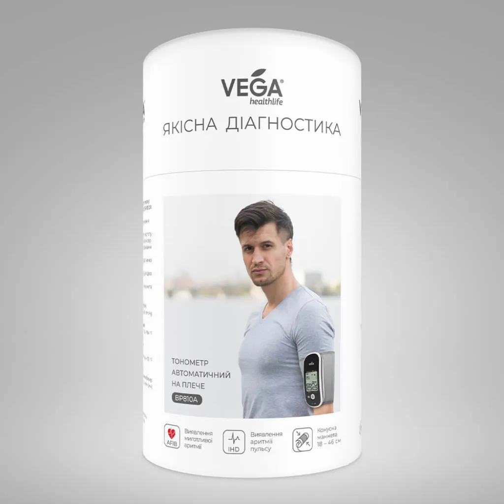 Автоматический тонометр на манжете VEGA 810A с технологией Afib Автоматический тонометр на манжете VEGA 810A с технологией Afib