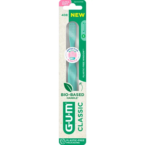 Зубна щітка GUM CLASSIC Bio-Based Handle 408BTM2, компактна ультрам'яка - Фото№1 Зубна щітка GUM CLASSIC Bio-Based Handle 408BTM2, компактна ультрам'яка - Фото№1