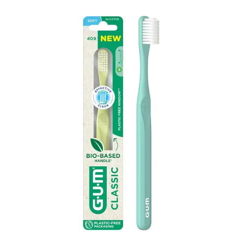 Зубна щітка GUM CLASSIC Bio-Based Handle 409BTM2, компактна м'яка - Фото№1 Зубна щітка GUM CLASSIC Bio-Based Handle 409BTM2, компактна м'яка - Фото№1