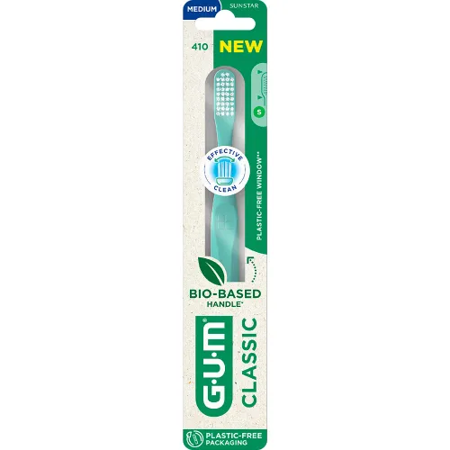 Зубна щітка GUM CLASSIC Bio-Based Handle 410BTM2, компактна середня - Фото№1 Зубна щітка GUM CLASSIC Bio-Based Handle 410BTM2, компактна середня - Фото№1