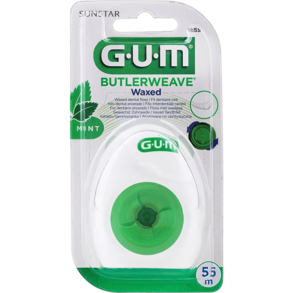Зубная нить GUM Butlerweave Mint Waxed, мятная вощеная, 55 м Зубная нить GUM Butlerweave Mint Waxed, мятная вощеная, 55 м
