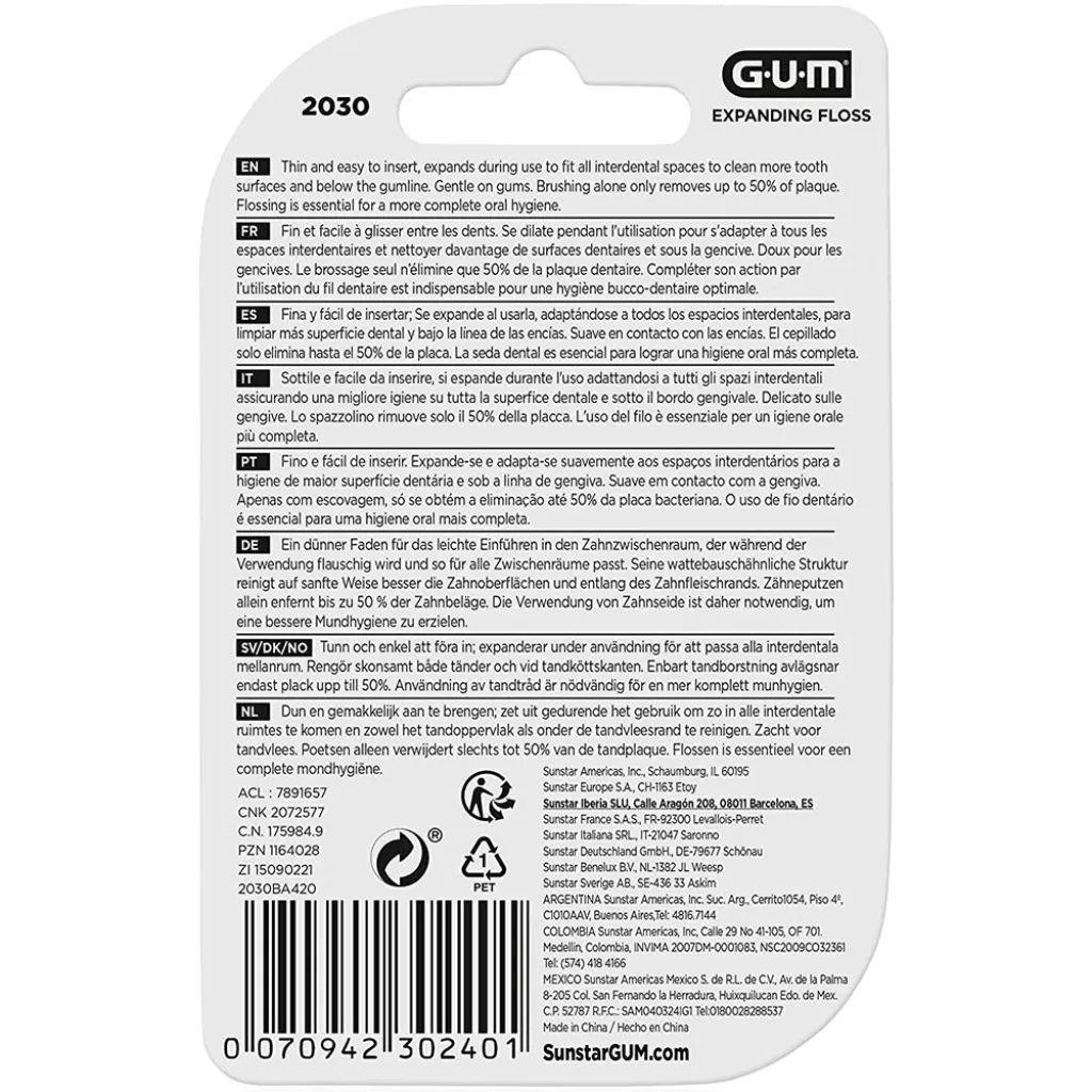 Зубная нить GUM Expanding Floss, с эффектом расширения, 30м