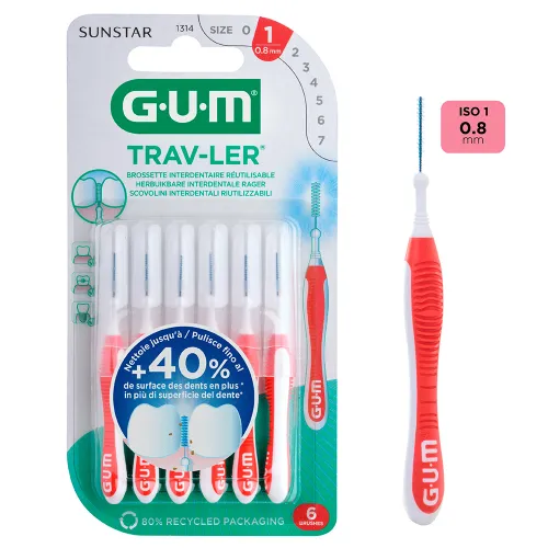 Межзубная щётка GUM TravLer 0.8 мм, 6 шт - Фото№1 Межзубная щётка GUM TravLer 0.8 мм, 6 шт - Фото№1
