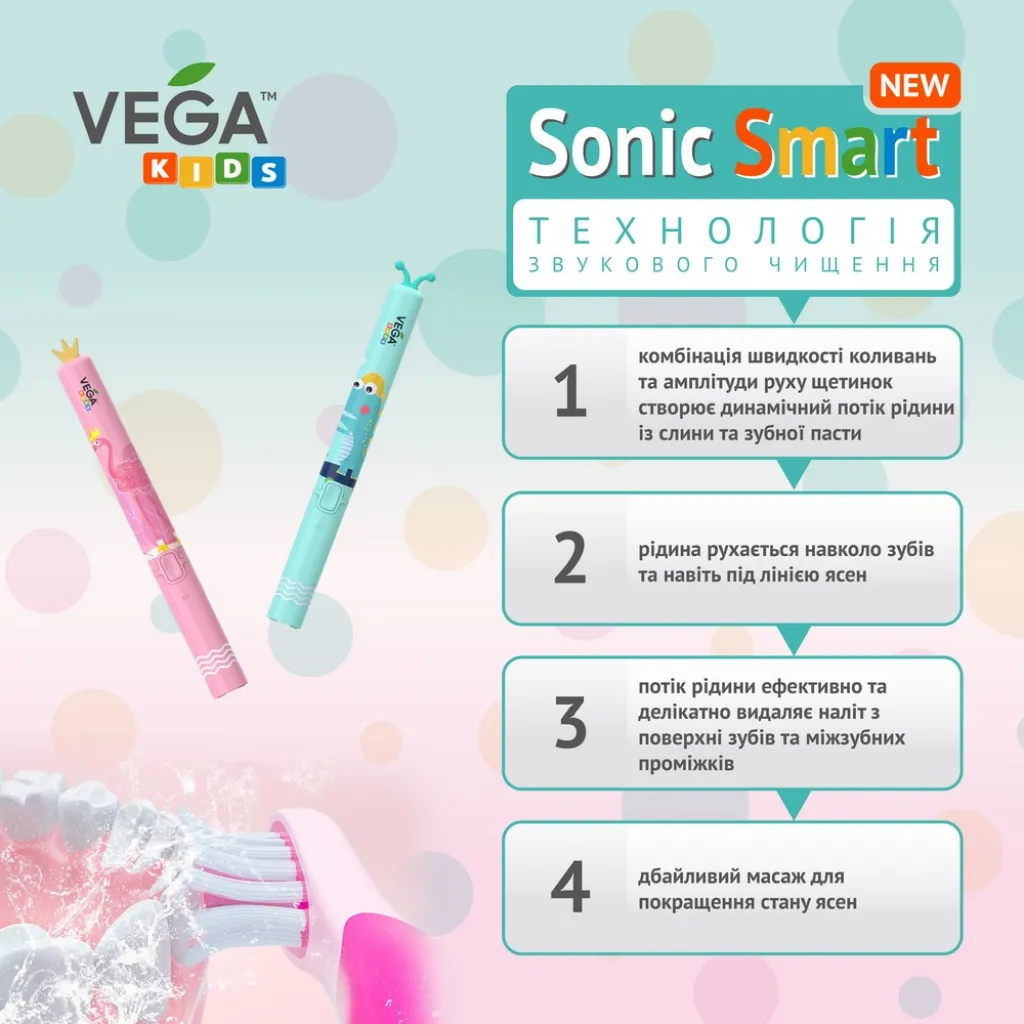 Електрична звукова зубна щітка Vega VK-500B, VK-500P